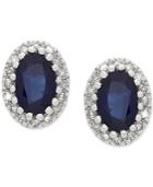 Sapphire (1 Ct. T.w.) & Diamond (1/8 Ct. T.w.) Oval Stud Earrings In 14k White Gold