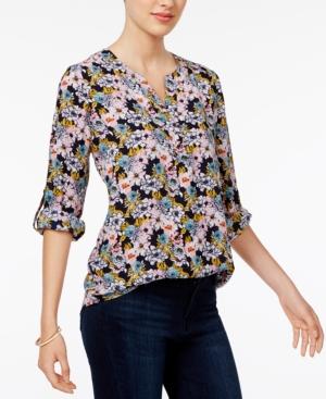 Maison Jules Floral-print Roll-tab Top, Only At Macy's