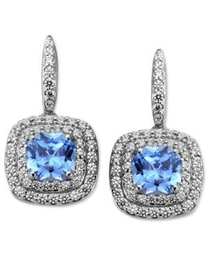 Arabella Sterling Silver Earrings, Blue And White Swarovski Zirconia Cushion Cut Earrings (4-9/10 Ct. T.w.)
