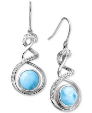 Marahlago Larimar & White Sapphire (1/8 Ct. T.w.) Spiral Drop Earrings In Sterling Silver