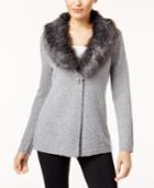 Jm Collection Faux-fur-collar Brooch Cardigan, Created For Macy's