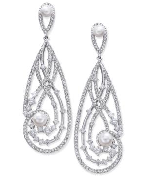 Danori Silver-tone Imitation Pearl And Crystal Drop Earrings