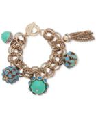 Anne Klein Gold-tone Pave, Stone & Chain Tassel Multi-link Bracelet