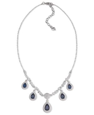 Carolee Necklace, Silver-tone Blue Stone Pear Drop Frontal Necklace
