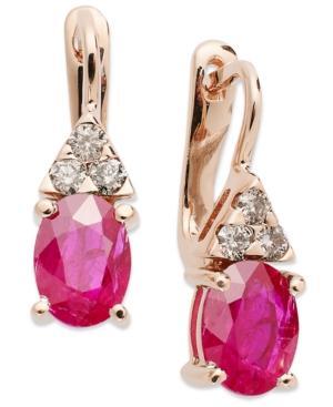 14k Rose Gold Earrings, Ruby (2 Ct. T.w.) And Diamond (1/5 Ct. T.w.) Oval Earrings