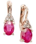14k Rose Gold Earrings, Ruby (2 Ct. T.w.) And Diamond (1/5 Ct. T.w.) Oval Earrings