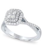 Diamond Halo Cluster Ring (1/2 Ct. T.w.) In 14k White Gold