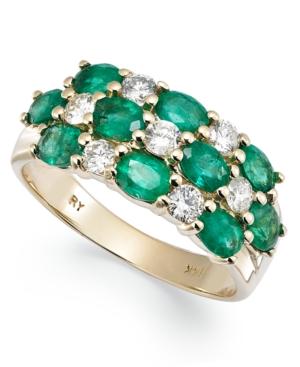 14k Gold Ring, Emerald (2 Ct. T.w.) And Diamond (1/2 Ct. T.w.) 3 Row Band