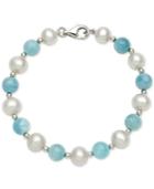 Milky Aquamarine (8mm) And Cultured Freshwater Pearl (7-1/2mm) Bracelet