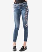 Silver Jeans Co. Juniors' Elyse Curvy Fit Embroidered Skinny Jeans