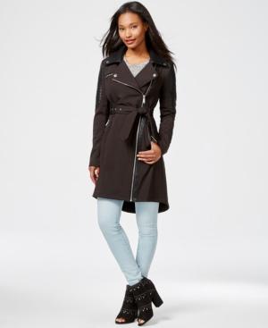 Bcbgeneration Faux-leather-trim High-low Asymmetrical Coat