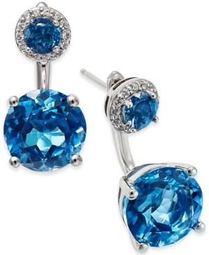 Blue Topaz (7-1/2 Ct. T.w.) And Diamond Accent Front-back Earrings In Sterling Silver