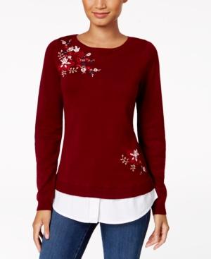 Charter Club Embroidered Layered-look Sweater, Created For Macy's