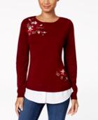 Charter Club Embroidered Layered-look Sweater, Created For Macy's