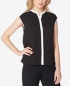 Tahari Asl Colorblocked Split-back Top