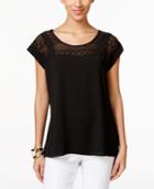 Ny Collection Short-sleeve Lace-yoke Top