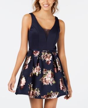 Crystal Doll Juniors' Foil-print Fit & Flare Dress