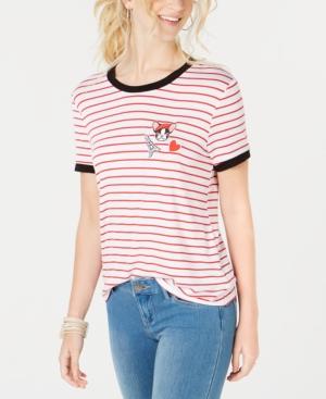 Rebellious One Juniors' Frenchie Striped Ringer T-shirt