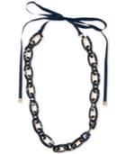 Anne Klein Gold-tone Navy Link & Ribbon Necklace