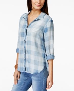 Olive + Sloane High-low Gingham Denim Shirt, Only At Macy's