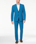 Perry Ellis Men's Slim-fit Stretch Turquoise Solid Tech Suit