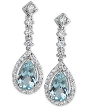 Aquamarine (1-5/8 Ct. T.w.) & Diamond (3/8 Ct. T.w.) Drop Earrings In 14k White Gold