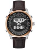 Guess Men's Analog-digital Rogue Brown Leather Strap Watch 45mm U0861g1