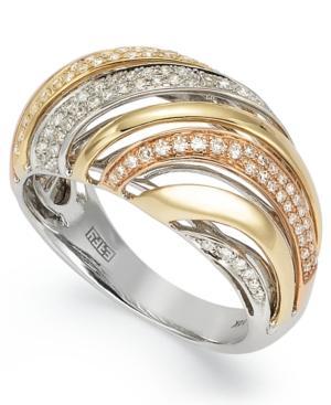Trio By Effy Diamond Striped Dome Ring (3/8 Ct. T.w.) In Tri-tone 14k Gold