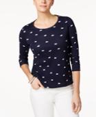 Charter Club Petite Cotton Swan-print Top, Only At Macy's