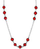 2028 Silver-tone Red Crystal Long Statement Necklace