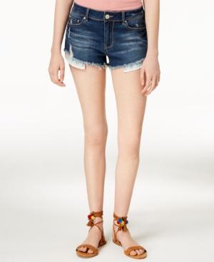 Indigo Rein Juniors' Ripped Exposed-pocket Denim Shorts