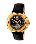 Heritor Automatic Lennon Gold & Black Leather Watches 45mm