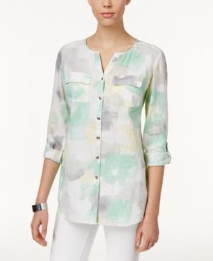 Jm Collection Watercolor-print Linen Shirt, Only At Macy's