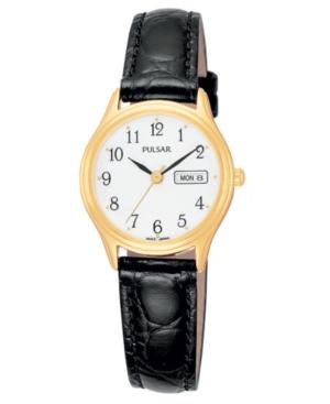 Pulsar Watch, Women's Black Leather Strap Pxu012