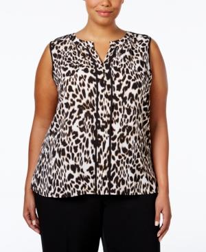 Calvin Klein Plus Size Split-neck Printed Top