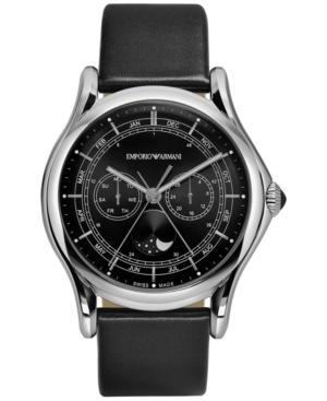 Emporio Armani Men's Swiss Moon Phase Black Leather Strap Watch 44mm Ars4200