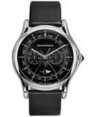 Emporio Armani Men's Swiss Moon Phase Black Leather Strap Watch 44mm Ars4200