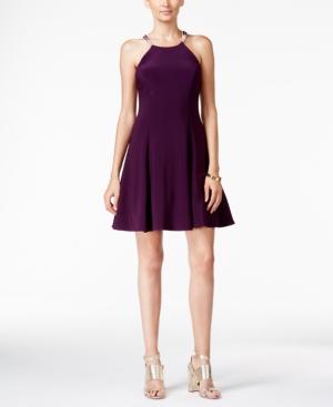 Betsy & Adam Petite Embellished Halter Fit & Flare Dress