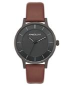 Kenneth Cole New York Men's Brown Leather Strap Watch With Black Classic Dial, 44mm