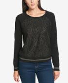 Tommy Hilfiger Metallic Lace-front Sweater, Created For Macy's