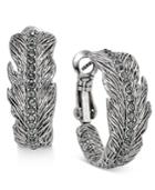 Vera Bradley Silver-tone Pave Feather Hoop Earrings