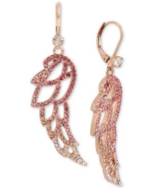 Betsey Johnson Rose Gold-tone Pave Angel Wing Drop Earrings