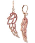 Betsey Johnson Rose Gold-tone Pave Angel Wing Drop Earrings
