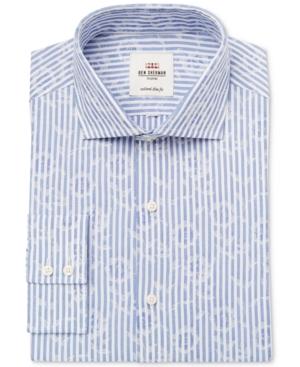 Ben Sherman Men's Slim-fit Blue End On End Jacquard Stripe Dress Shirt