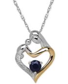 Sapphire (2/3 Ct. T.w.) And Diamond Accent Mother And Child Pendant Necklace In Sterling Silver And 14k Gold