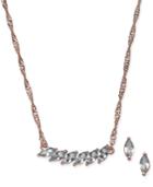 Charter Club Rose Gold-tone Crystal Marquise Necklace And Stud Earrings