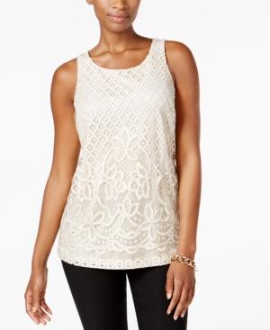 Charter Club Petite Embroidered Mesh Top, Only At Macy's