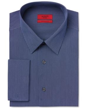 Alfani Red Men's Fitted Performance Midnight Blue Stripe French Cuff Dress Shirt, Only At Macy's