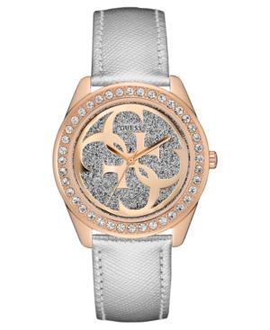 Guess Women's Logo Silver-tone Leather Strap Watch 40mm
