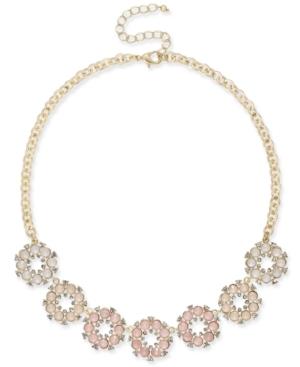 Inc International Concepts Gold-tone Stone & Crystal Flower Statement Necklace 17 + 3 Extender, Created For Macy's